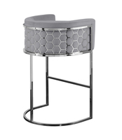 Tabourets de bar modernes en acier inoxydable, hauteur comptoir, avec motif en nid d'abeille au laser, tissu en velours commercial, pour café, bistrot