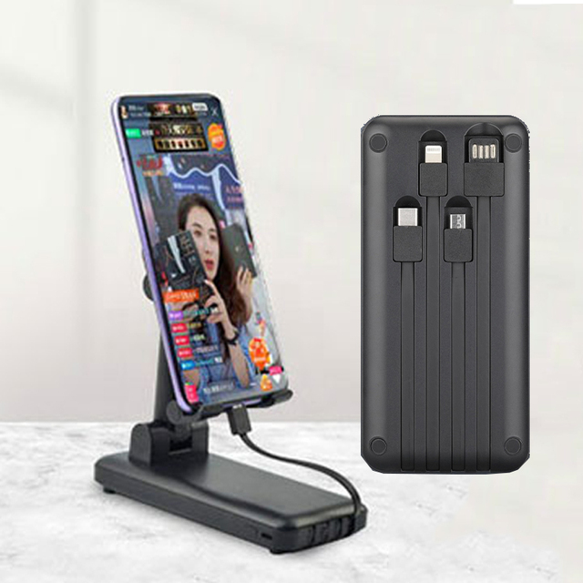 Mobile Charger Power Bank Portable 10000mah 4 Output 1 Input Built in Cable Power Bank