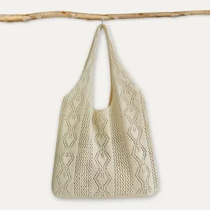 Custom 2024 Korean Design Knitted Bags Hollow Mesh Crochet Jacquard Beach Bags Fashion Tote Shopping Bags