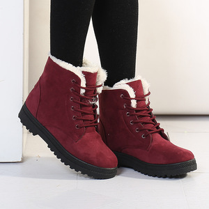 Warm <b>Fur</b> Lined Ankle Winter <b>Boots</b> Lace Up Faux Suede Upper Fluffy Collar Anti Slip Sole Outdoor Snow Shoes - Product Image 1