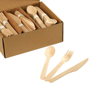 Lot de 72 couverts jetables biodégradables en bois écologiques de 160 mm (fourchettes, cuillères, couteaux) - Product Image 2