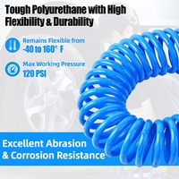 Tuyau d'air en polyuréthane bleu auto-rétractable de 1/4 po x 25 pi avec raccord rapide industriel en laiton et prise pour applications d'outils pneumatiques
