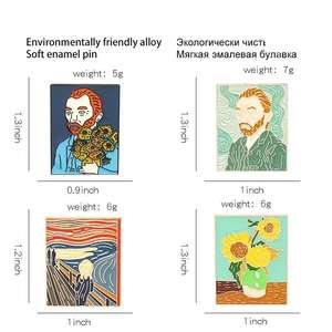 Pin Enamel kucing malam berbintang bros lukisan minyak Van Gogh kustom hadiah perhiasan untuk anak-anak dan teman - Product Image 4