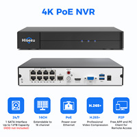 Hiseeu H.265+ Enregistreur vidéo réseau PoE 4K NVR 8 ports 16 canaux extensible avec alarme de mouvement et enregistrement 24/7, lecture intelligente