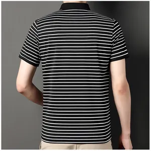 Custom Logo Hip Hop Style High Quality 100% Cotton Men's Polo Shirt Brand Short Sleeve Striped Print With Embroidered Tshirt