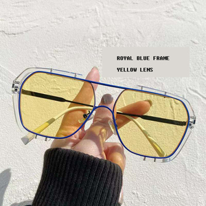 <span class=keywords><strong>Occhiali</strong></span> da <span class=keywords><strong>Sole</strong></span> Quadrati Grandi in Metallo Economici di Design, Lenti Monocolore Trasparenti, Protezione UV, per Uomo e Donna - Product Image 4