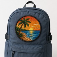 Patch personnalisé Coucher de soleil sur la plage, brodé 3D thermocollant sur toile pour dos de chemise