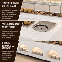 Îlot de maintien au chaud des aliments pour buffet commercial, multi-zones, chauffage précis, protection en verre, comptoir en marbre pour hôtel et restaurant