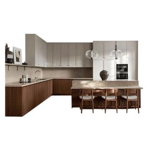 Gabinete de cocina acanalado moderno con diseños fáciles Frentes de cajón de estilo agitador de polímero Manijas ocultas Carcasa de MDF <span class=keywords><strong>Alacena</strong></span> - Product Image 1