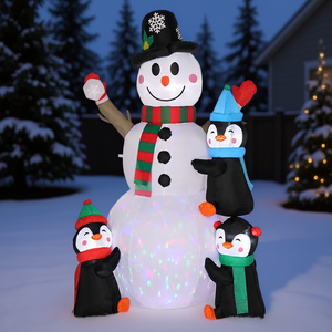 ตุ๊กตาหิมะในสวนพร้อมเพนกวิน 3 ตัว ขนาด 6 ฟุต ของตกแต่งสนามหญ้ากลางแจ้งสำหรับวันหยุด ไฟหมุนสีสันสดใส - Product Image 2