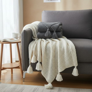 Ультрамягый толстый плед из акрила, экологичный, с эффектом памяти, портативный, подходит для путешествий, весенний, уютный, с текстурой и бахромой - Product Image 2