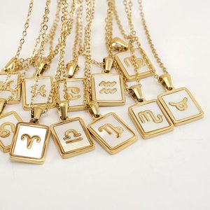 Ingrosso Fashion Square Shell 12 <span class=keywords><strong>astrologia</strong></span> <span class=keywords><strong>segni</strong></span> <span class=keywords><strong>zodiacali</strong></span> gioielli 18k placcato oro unico ciondolo in acciaio inox gioielli collana - Product Image 1