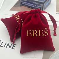 Tas Penyimpanan Lipstik Parfum Beludru Mewah dengan Tali Serut, Logo Custom, Cetak Merah, Pouch Perhiasan Kalung Anting dari Beludru Poliester