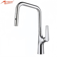 Robinet de cuisine extractible en alliage de zinc, à montage sur plan, rotatif à 360 degrés, cartouche en céramique, levier unique, finition chromée