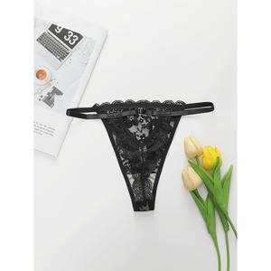 Ensemble soutien-gorge et culotte en dentelle noire Chire Hane pour femme, bonnet complet, armatures, bretelles convertibles, motif floral - Product Image 5