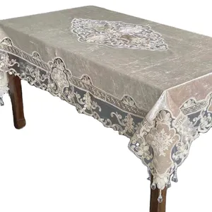 Wholesale beautiful velvet table cloth with mesh lace tablecloth for wedding