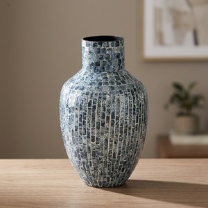 Vase décoratif contemporain en bois de bambou et nacre naturelle pour salon, hôtel, événements, style vietnamien - Product Image 3