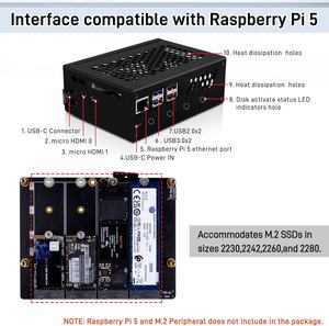 GeeekPi N16 Quad M.2 M-Key NVMe SSD HAT металлический корпус активный кулер Raspberry <span class=keywords><strong>Pi</strong></span> 5 поддерживает M.2 NVMe M-ключ 2230/2242/2260/2280 - Product Image 2