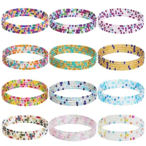 Colorful Elastic Waist Beads Belly African Belly Waist Beads Chain Bracelet Anklet Necklace Bead Stretchy Elastic String Summer
