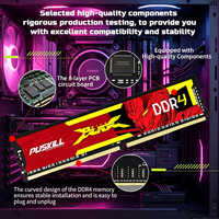 Módulo de Memoria RAM DDR4 para Ordenador de Escritorio PUSKILL, Diseño Negro y Rojo, Alto Rendimiento para Juegos, Actualización de Ordenador, 8GB 16GB 32GB 2666MHz 3200MHz
