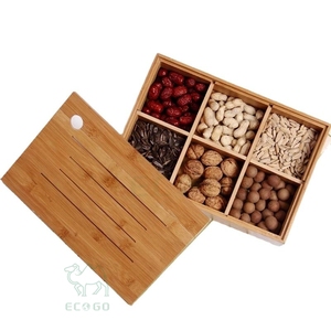 Eco-Friendly Natural Bamboo 4-Compartment <b>Snack</b> <b>Tray</b> with Lacquered Finish Divided Wooden Serving Platter for Party Appetizers - Product Image 2