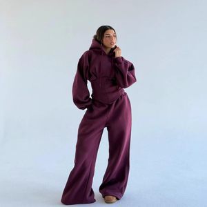 <span class=keywords><strong>Pantaloni</strong></span> Sportivi Trendy <span class=keywords><strong>Bordeaux</strong></span> a Vita Alta e Gamba Larga, Casual con Elastico e Coulisse, per <span class=keywords><strong>Donna</strong></span> - Product Image 1