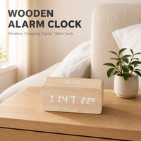 LED digitale houten bureautafel slimme wekker draadloze oplader voor telefoon temperatuur spraakbesturing hout minimalistische woondecoratie