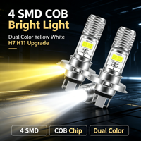 Ampoule de phare COB-4SMD 2 LED H7 H11 Jaune Blanc Double Couleur Feux de Croisement et de Route Feux Antibrouillard
