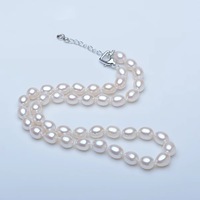 Parure de bijoux en perles de riz pour femme : collier, bracelet, boucles d'oreilles en perles de riz d'eau douce 7-8 mm, argent 925, vente en gros, sur mesure, idéal pour le bureau