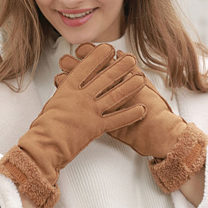 Açık polar astarlı kış kadın Biker süet kumaş dokunmatik eldiven bayanlar - Product Image 1