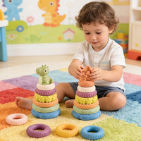 Jouets éducatifs, ensemble de jouets à empiler en forme de dinosaure, jouets en paille pour enfants, plastique souple, 7 pièces, sifflet BB, jouet flottant pour le bain d'été