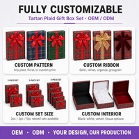 Ensemble de boîtes cadeaux personnalisables avec couvercle et base à carreaux rouges, plusieurs tailles, ruban en satin et nœud papillon, emballage pour expédition