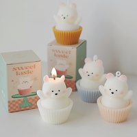 Bougies parfumées élégantes en forme d'ours 3D, boîte de couleur unie, bougies esthétiques modernes et tendance pour la décoration de la pièce