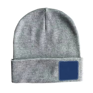 Wholesale Custom Logo Knitted Beanie <b>Cap</b> High Quality Warm Laser Leatherette Patch Blank Hat for <b>Men</b> Winter - Product Image 6