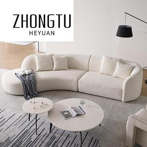 โซฟาผ้าบุคล้ายขนแกะ รุ่นโมเดิร์น คอมฟอร์ท 3-4 ที่นั่ง สีขาว สำหรับห้องนั่งเล่นในร่ม รูปทรงตัวแอล ดีไซน์โค้งมน เหมาะสำหรับโรงแรม - Product Image 3