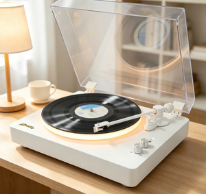 Tourne-disque <span class=keywords><strong>vinyle</strong></span> avec éclairage d'ambiance, 2 vitesses, entraînement par courroie, avec haut-parleurs stéréo intégrés pour salon - Product Image 4