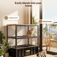 Armoire pour litière de chat entièrement fermée en aluminium avec étagère de rangement supérieure, toilette carrée extra large anti-éclaboussures et anti-sable