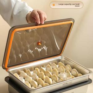 Contenitore Impilabile per Ravioli, Vassoio in Acciaio Inox di Grande Capacità con Coperchio per Conservazione Alimenti e Contenitore per Dolci - Product Image 5