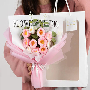 Novelty Wedding Valentine's Crochet Flowers Gift Wholesale Handmade Knitted Flower <b>Bouquet</b> - Product Image 1