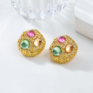 2024 Fashion Jewelry Women's Bohemian Women Bohemian <strong>Bird</strong> <strong>Nest</strong> Alloy Woven Round Earrings Resin Round <strong>Gold</strong> Stud Earrings Jewelry - Product Image 3