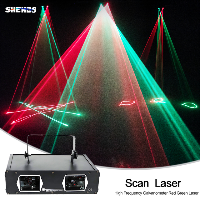 SHEHDS Laser Machine 2 Head Laser Dual Hole Lighting Cube Projector Christmas Laser Lights Party Scanner Projector Lights