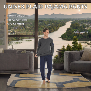 Pantalon de pyjama en polyester à carreaux de Noël pour hommes et femmes adultes, confortable, 100 % coton, bleu, vert, noir, rouge - Respirant - Product Image 2