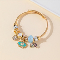 Bracelet Femme Tendance Plaqué Or 18K Acier Inoxydable Chaîne Breloques Alliage Cœur Amour Fleur Trèfle Cristal Punk CZ Saint-Valentin