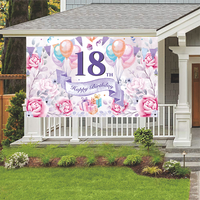 Großhandelspreis Happy Birthday Banner 6,1*2,9ft Rosa Blumen-Ballon 18. Geburtstag Hintergrund für Mädchen Geburtstagsfeier Dekoration