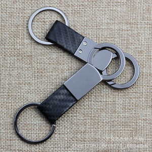 Customized LOGO Promotional Keychain Luxurious Carbon Fiber Texture Keyring Metal Zinc Leather Car <b>Key</b> Pendant Keychain - Product Image 5