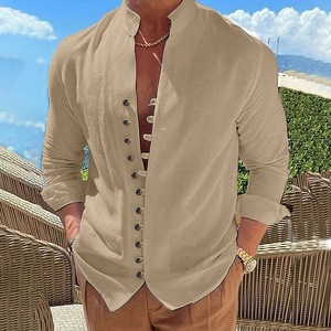 <span class=keywords><strong>Chemise</strong></span> décontractée d'été et de printemps 3XL pour hommes, chemises blanches vintage à manches longues en coton et <span class=keywords><strong>lin</strong></span> - Product Image 5