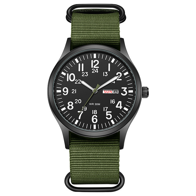 New Classic Watch Men's Nylon Quartz Watch Night Light Weaving Calendar Week Display Sports Casual WristWatches Waterproof E040D