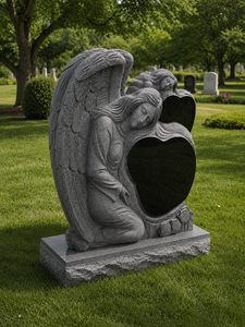 Estatua de Ángel Llorón de Granito para Cementerio, Forma de Corazón, Estilo Europeo Tradicional, Monumento Funerario - Product Image 6