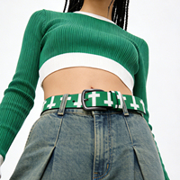 Ceinture Y2K polyvalente et originale en cuir vert imprimé croix, accessoires de décoration punk pour l'été