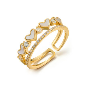 Heart Shaped Mother Of Pearl Open <b>Ring</b> Copper Alloy Micro Set Zircon Double Layer <b>Adjustable</b> Band Jewelry Gift - Product Image 5